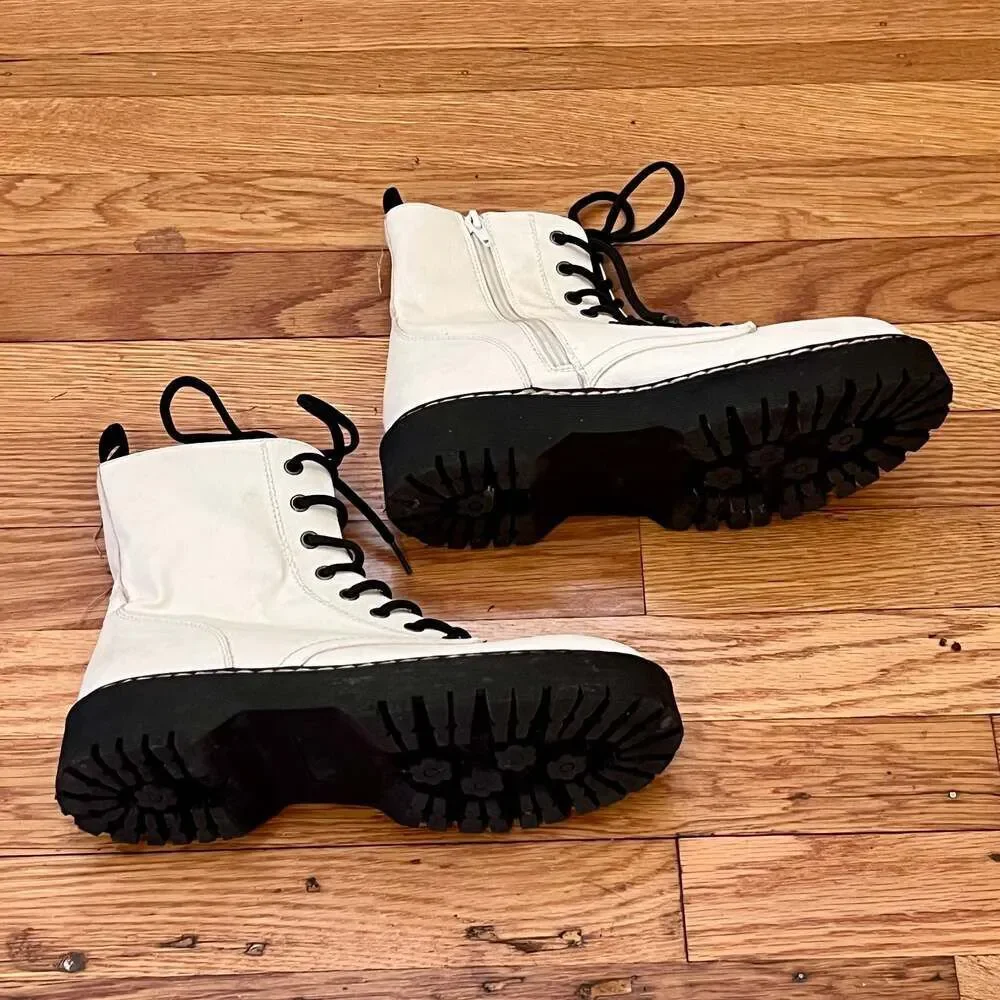 Sincerely Jules Harley White Combat Boots Leather Zipper Lace Up Size 8M